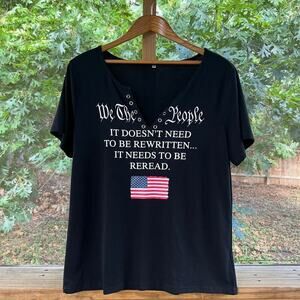 Women's Black Patriotic Flag Print Tee Size XL